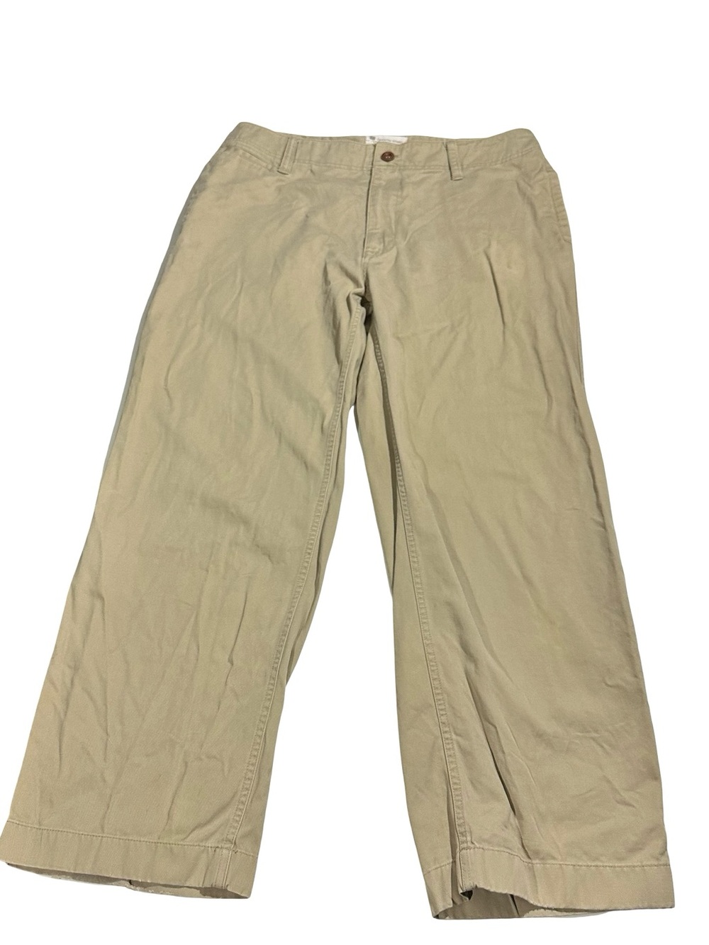 Gap Favorite Khaki Mens Beige Tan Flat Front Chino Pants Sz 36x32 100% Cotton